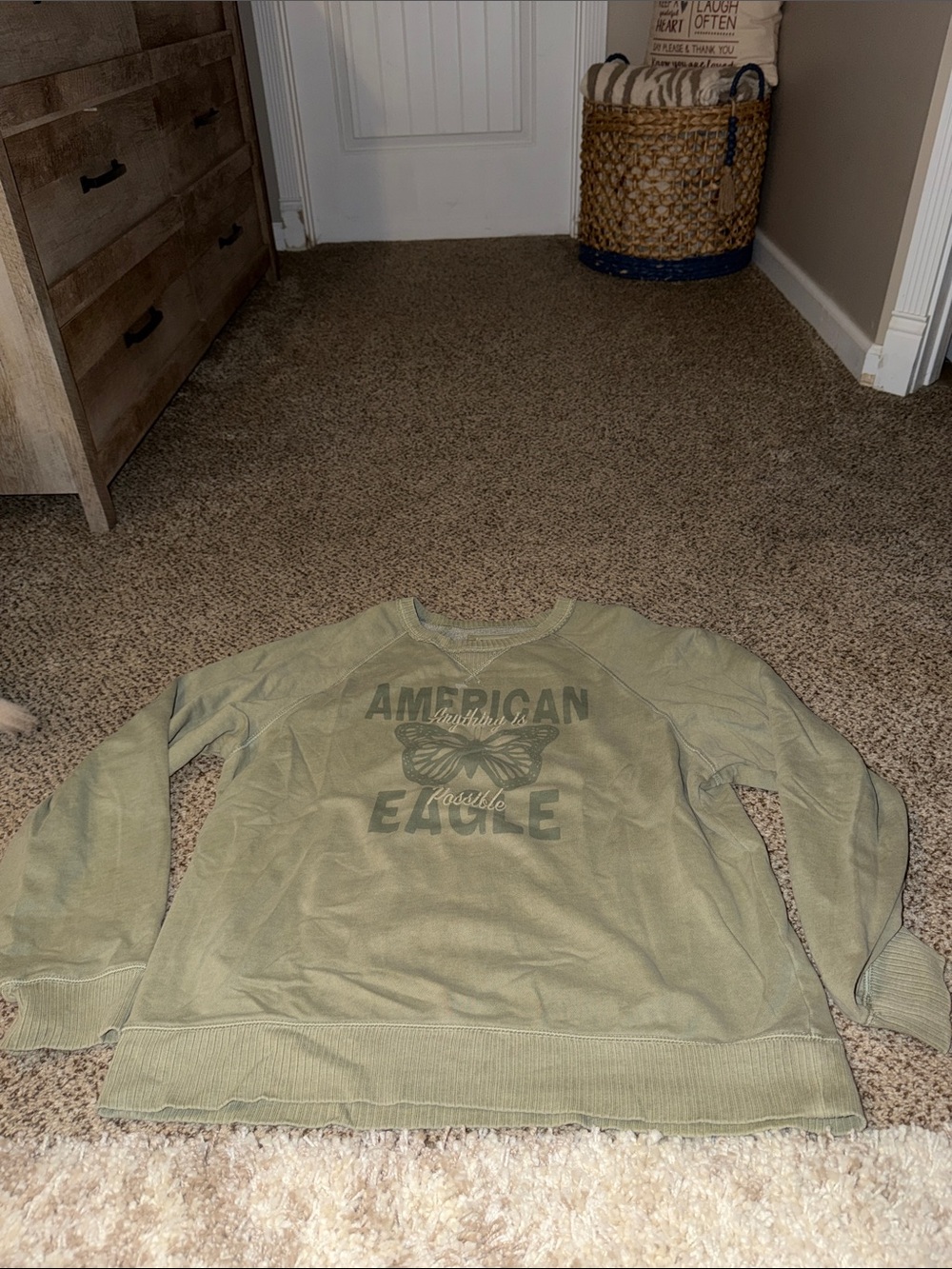American Eagle Outfitters Men's Olive Crewneck Pullover